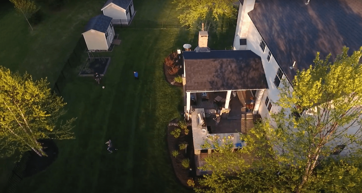 Ariel shot of a new patio from CKC landscaping