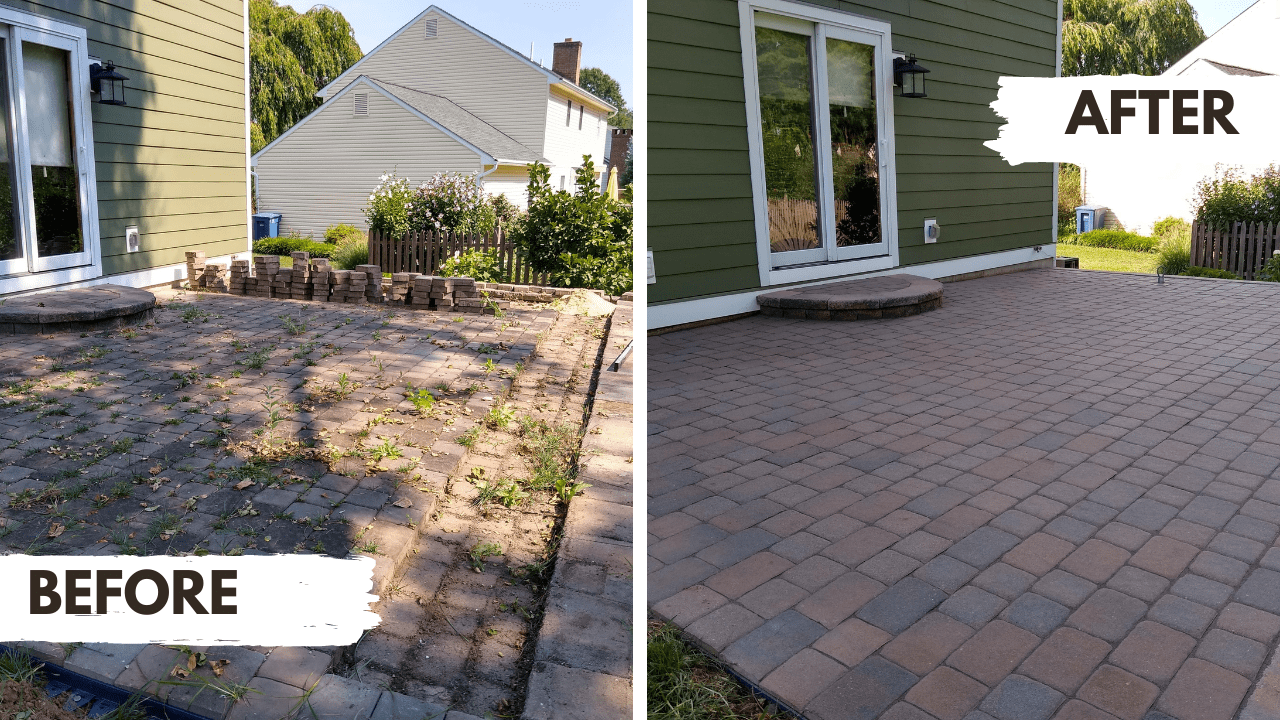 Before and after of a paver restoration from CKC landscaping